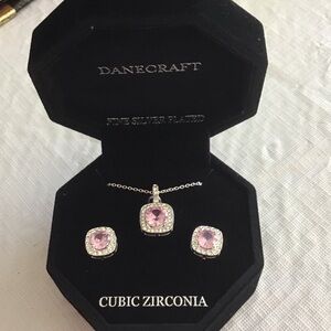 Silver Plated Necklace Set with Pink Cubic Zirconia New